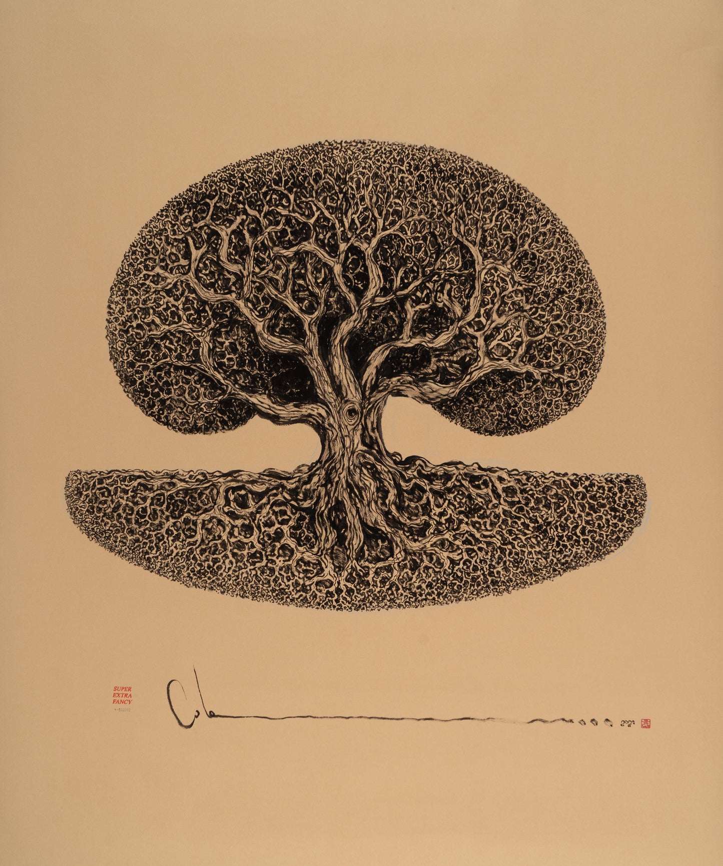 SXL. #2502 Oak Tree Drawing (50x50") Poster Frame Included !!!