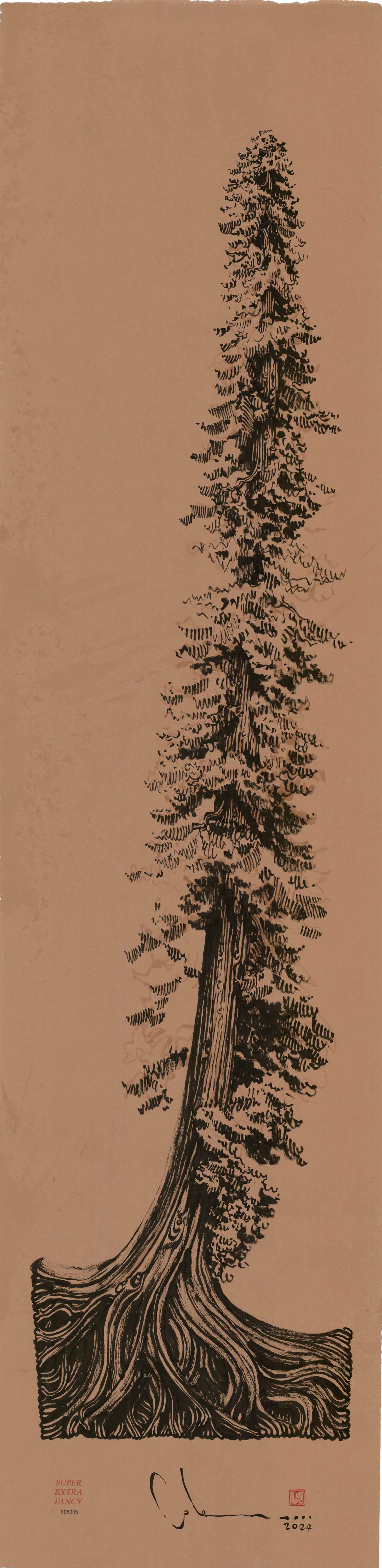 6' Foot Tall Drawing of a Leaning Redwood Tree