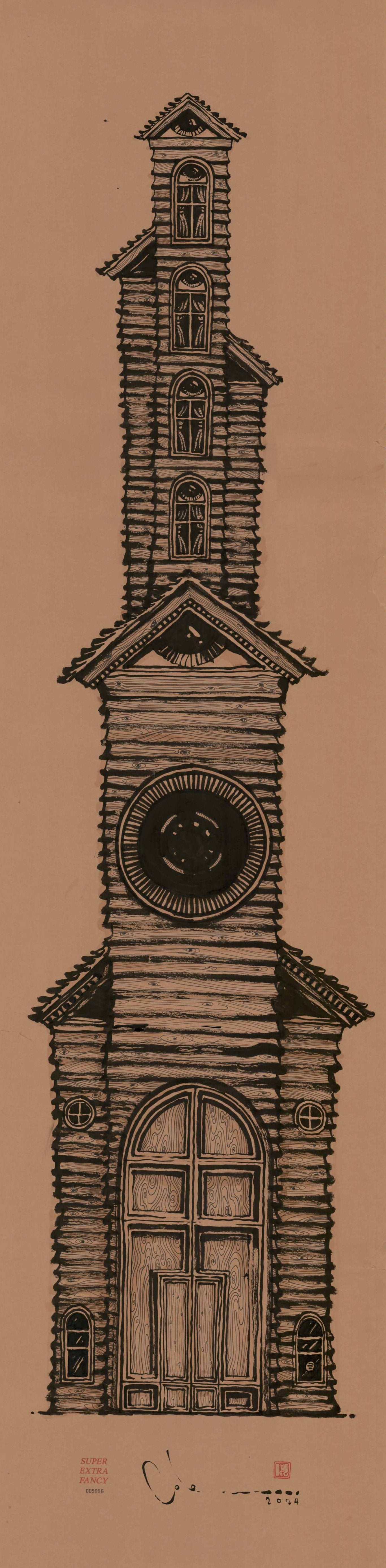 6' Foot Tall Drawing of a Building Made of Wood