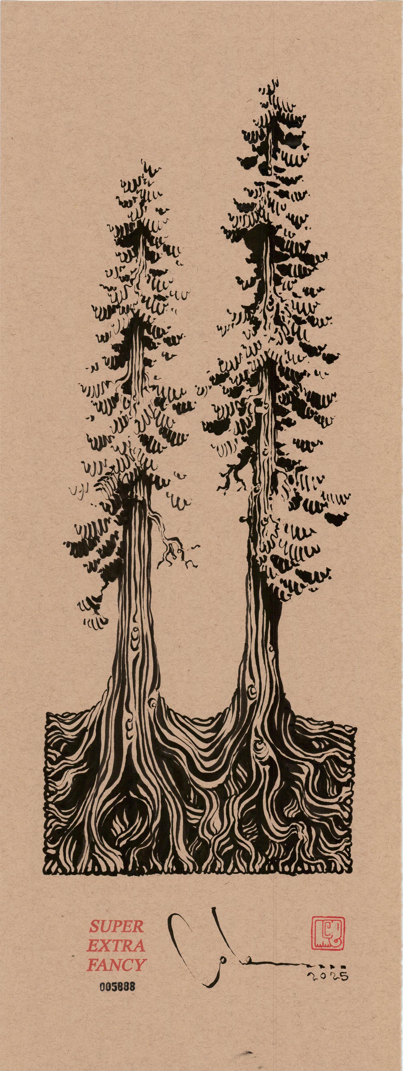 Medium Wood 9x24" Original Drawing; Poster Frame Included