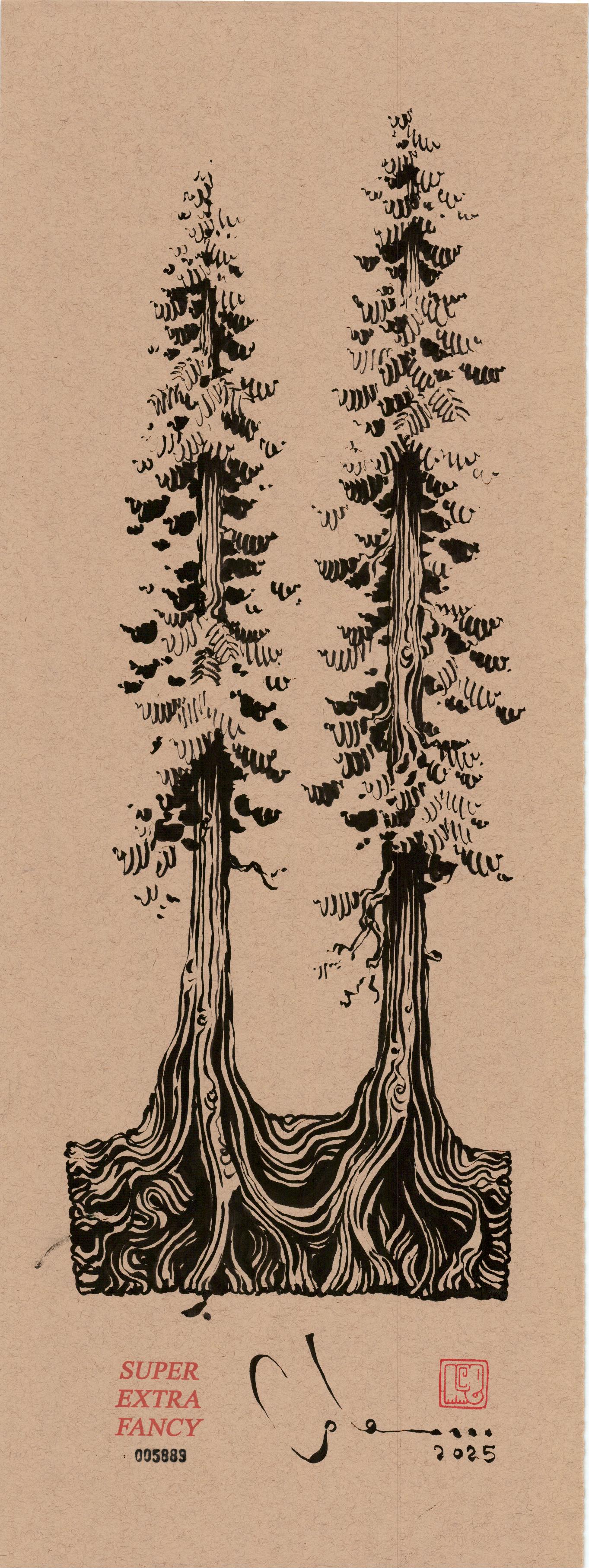 Medium Wood 9x24" Original Drawing; Poster Frame Included