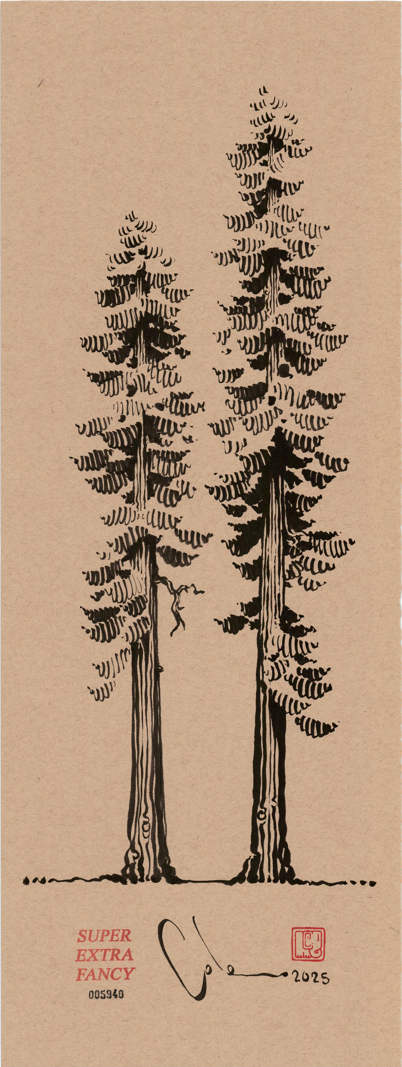 Medium Wood 9x24" Original Drawing; Poster Frame Included