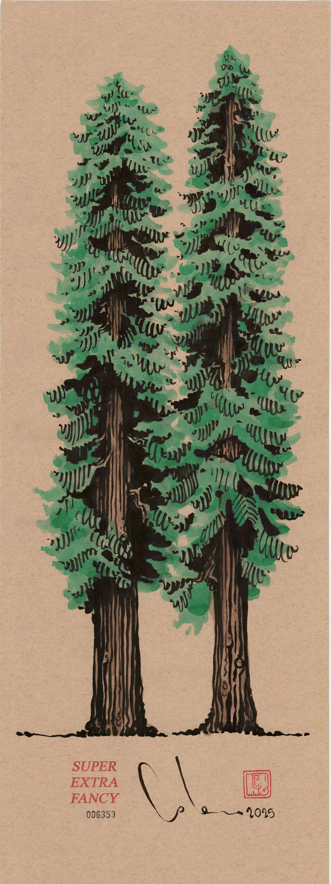 Medium Wood 9x24" Original Drawing; Poster Frame Included