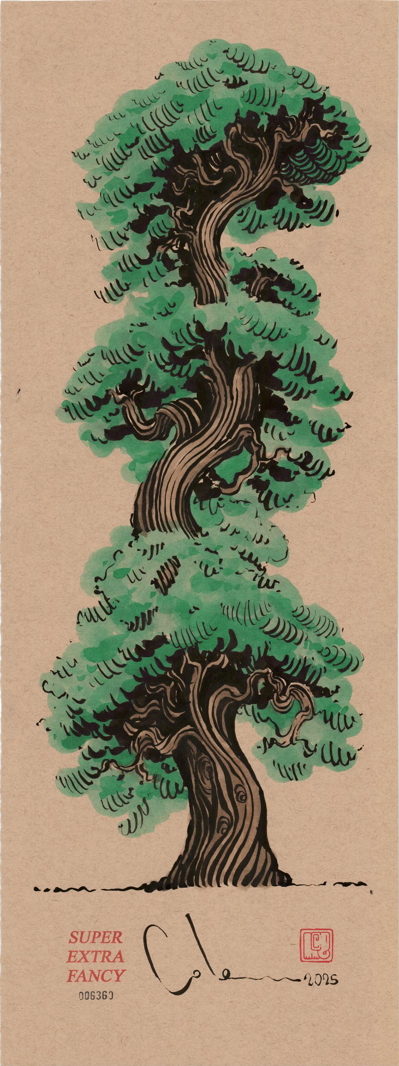 Medium Wood 9x24" Original Drawing; Poster Frame Included