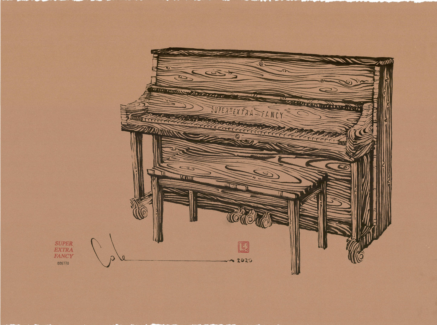 L. Wooden Piano Drawing (22x30") Drawn to Order !!!