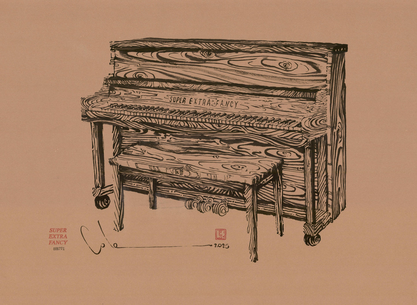 L. Wooden Piano Drawing (22x30") Hanging Frame Included !!!