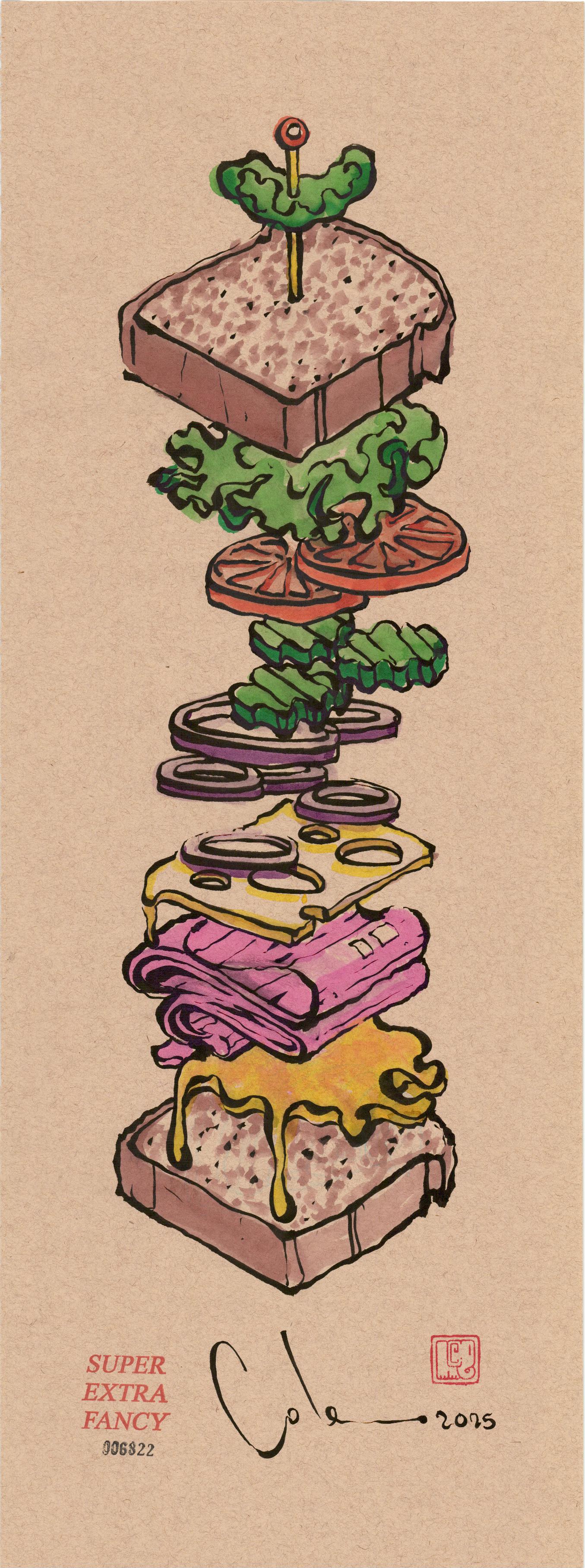 M. Ham with Cheese (9x24") Hand-Drawn to Order !!!