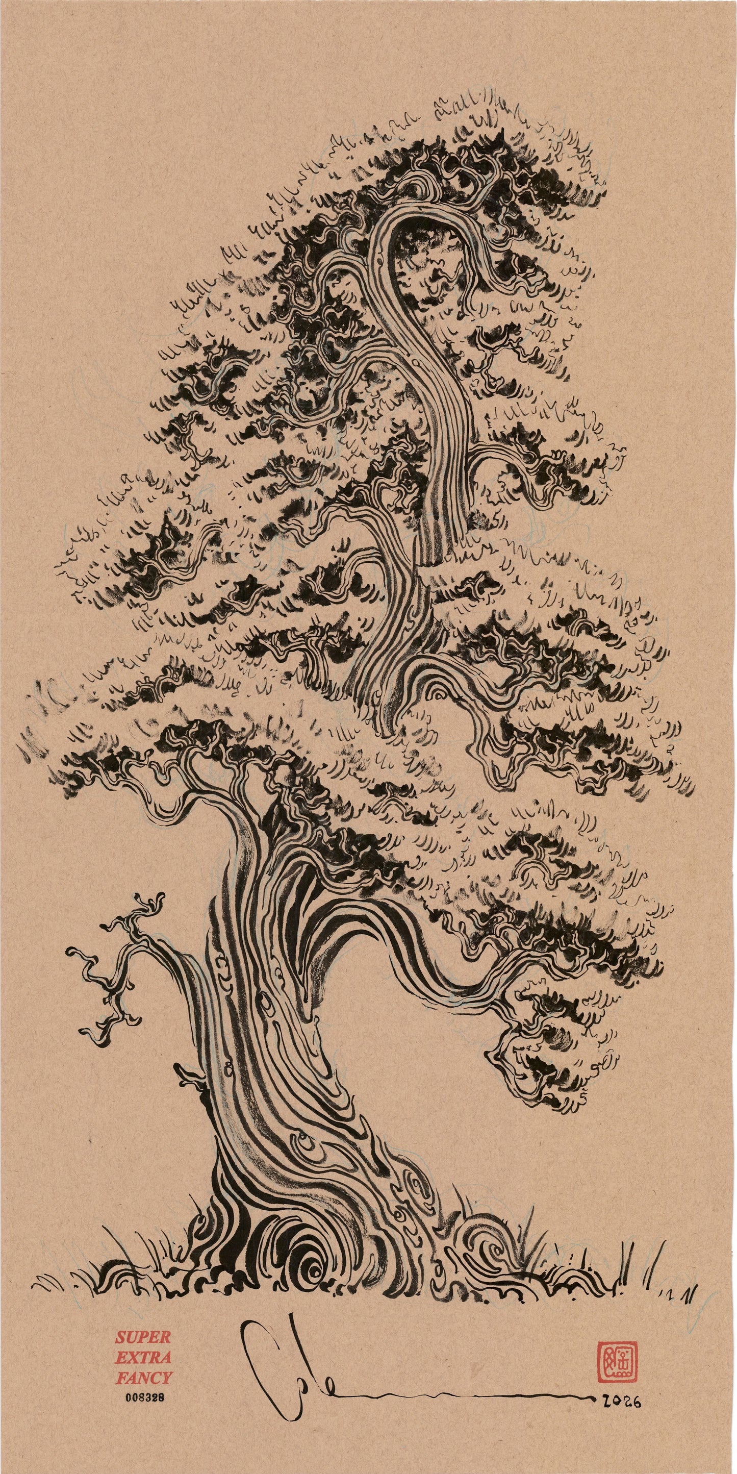 Kraft Cypress — SXF original ink-brush drawing #8328, 18x36 inches