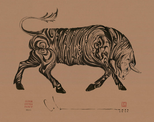 Camino Alto #7236 (Framed Drawing of Wood Bull)