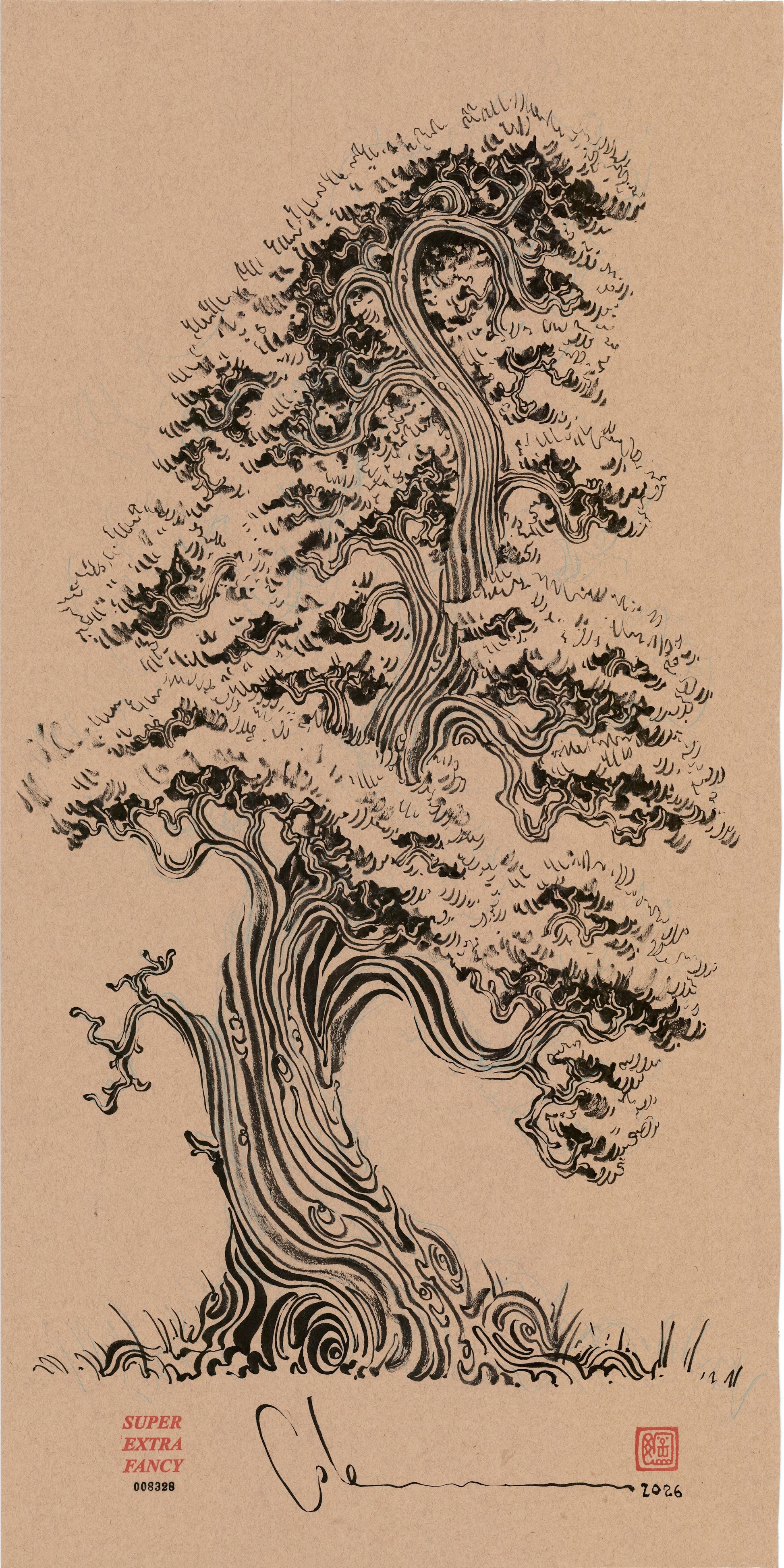 Kraft Cypress — SXF original ink-brush drawing #8328, 18x36 inches