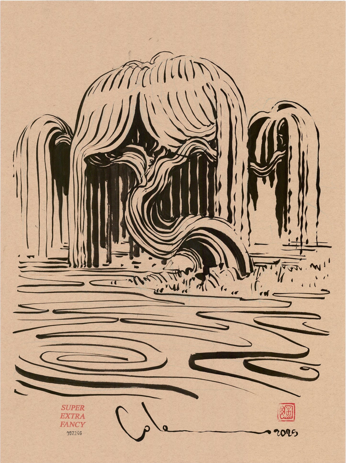 Willow — SXF original left-hand-drawn ink brush drawing #7246