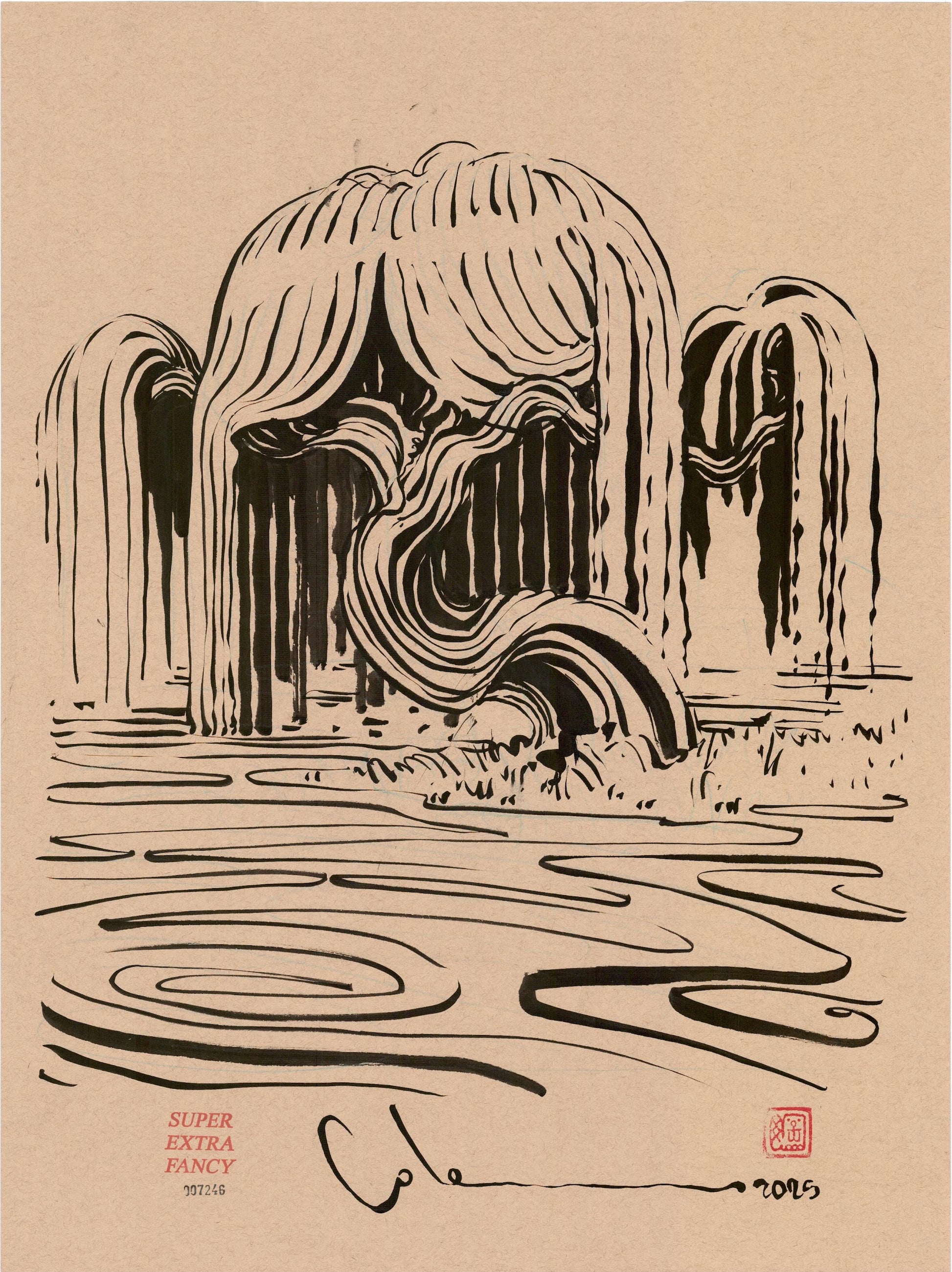 Willow — SXF original left-hand-drawn ink brush drawing #7246