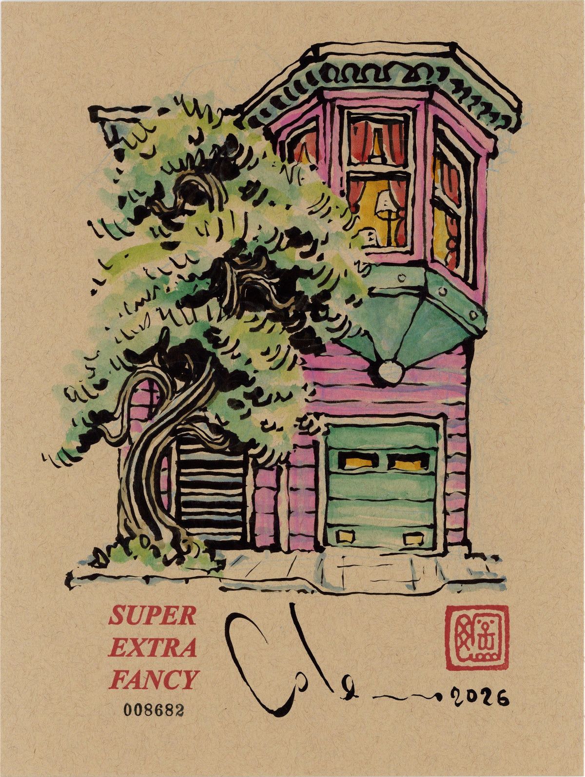 Pink Victorian, Original Drawing #8682 by Cole Skaggs (Super Extra Fancy)