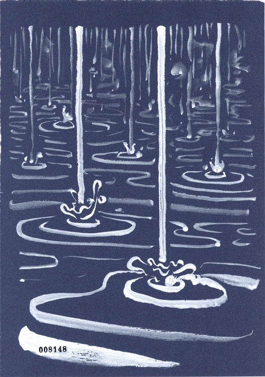 Rain Drops — SXF original left-hand-drawn ink brush drawing #8148