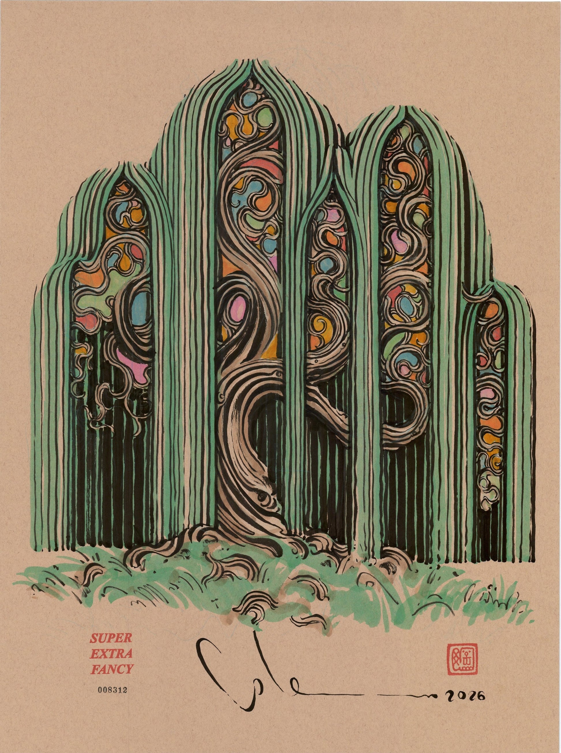 Custom hand-drawn artwork — stained glass willow, an example of a custom request drawing