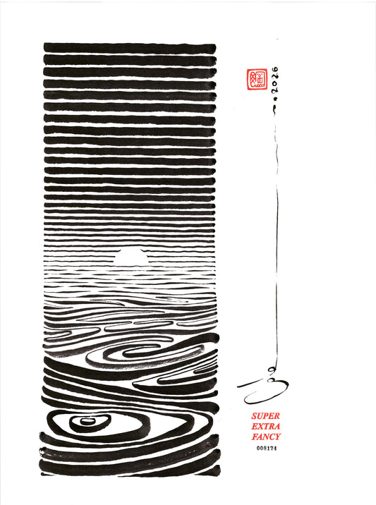 Sunset — SXF original left-hand-drawn ink brush drawing #8174