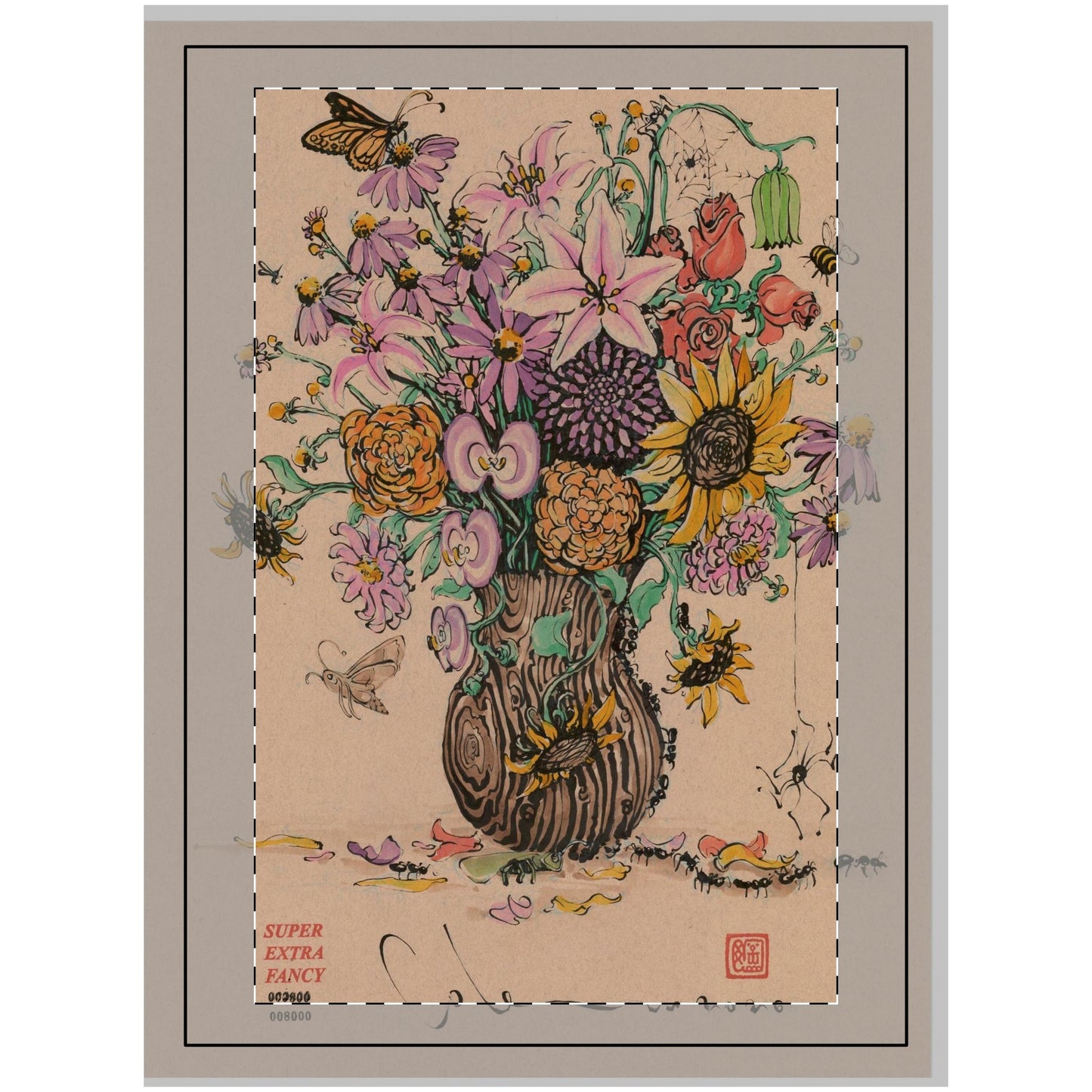 Floral Bouquet Wall Tapestry — Vintage Vase Wildflower Poster