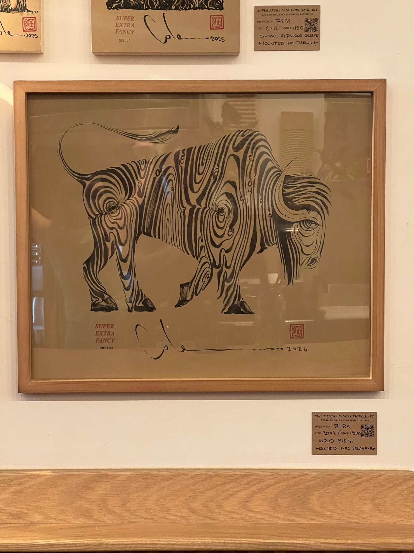 Camino Alto #8183 Wood Bison framed ink-brush drawing