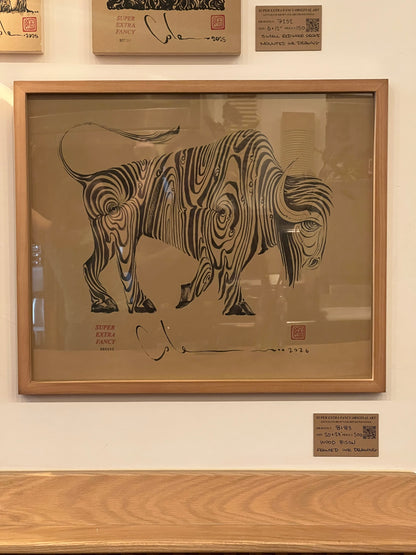 Camino Alto #8183 Wood Bison framed ink-brush drawing