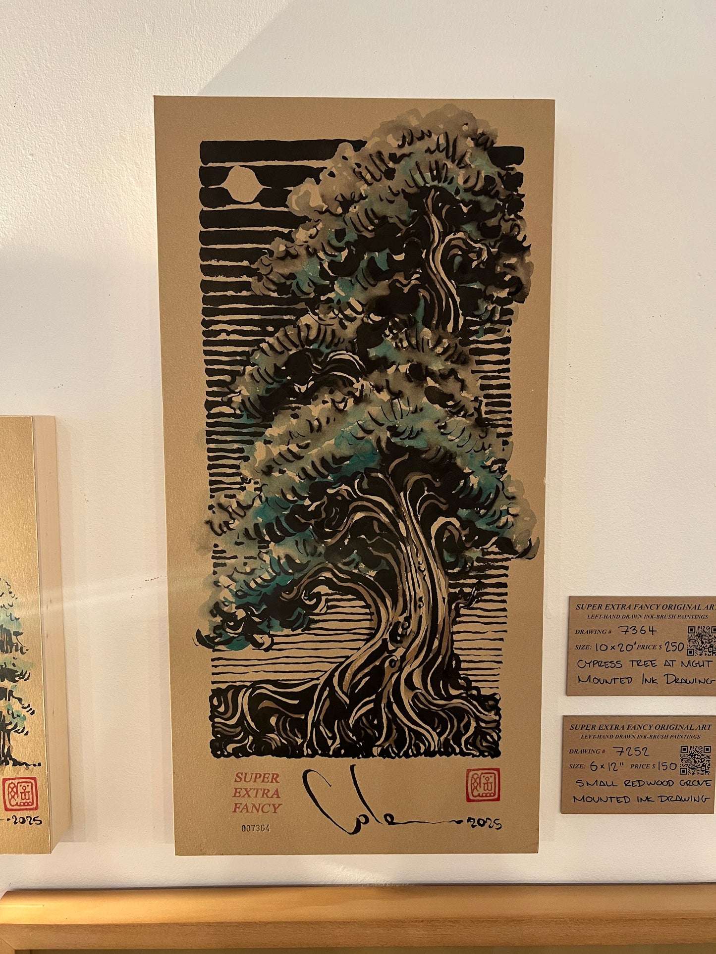 Camino Alto #7364 Cypress Tree at Night ink-brush drawing