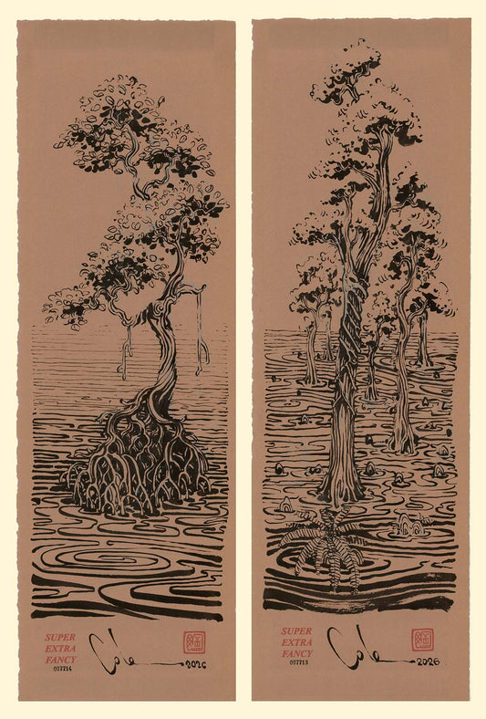 Mangrove & Bald Cypress #7713 & #7714 (14x30") SXF Original Drawinga