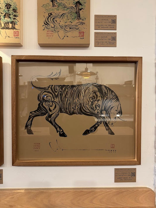 Camino Alto #7236 (Framed Drawing of Wood Bull)