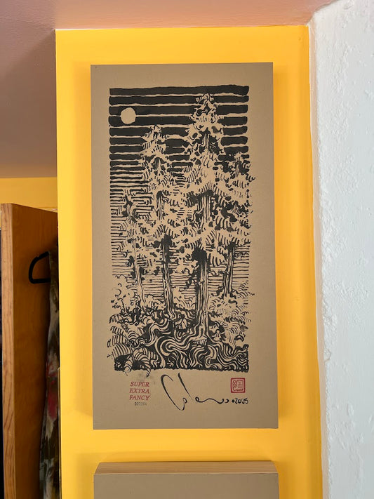 Moonlight Redwoods (12x24") Large Mounted Drawing · #7364