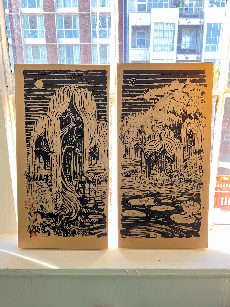 Beaver Diptych (Two 12x24") Large Mounted Drawing · #7364