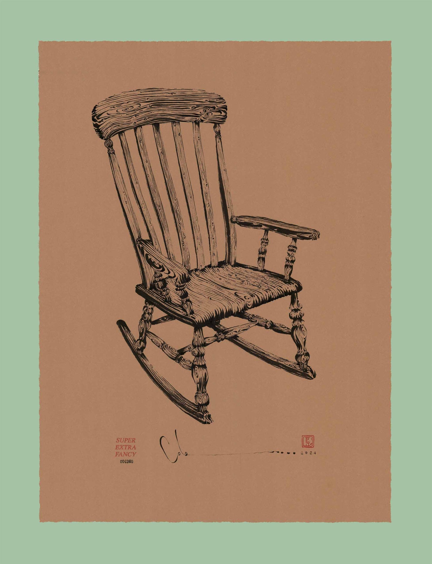 22x30" Drawing of a Wooden Rocking Chair