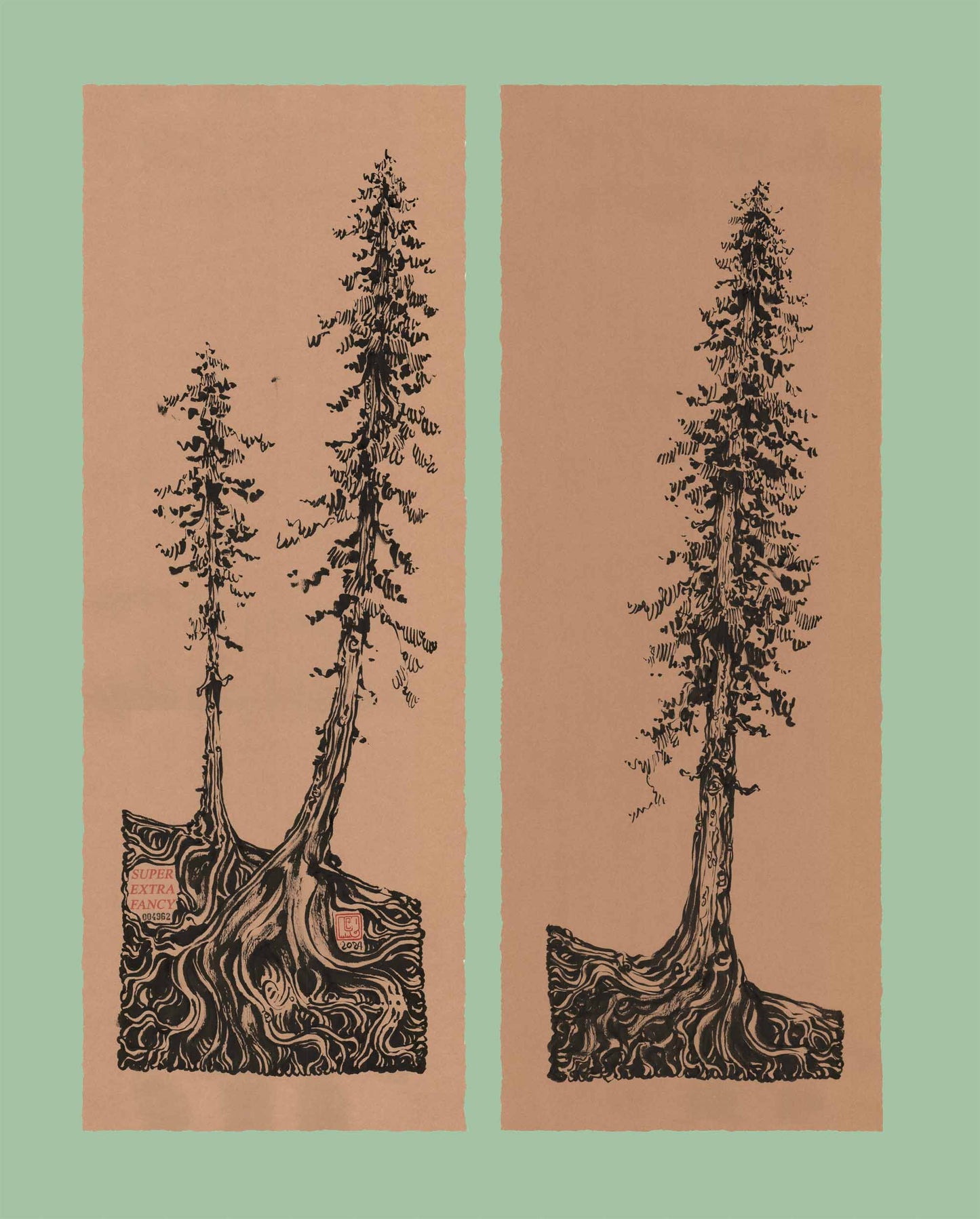 (2) 11x30" Sloped Redwood Diptych