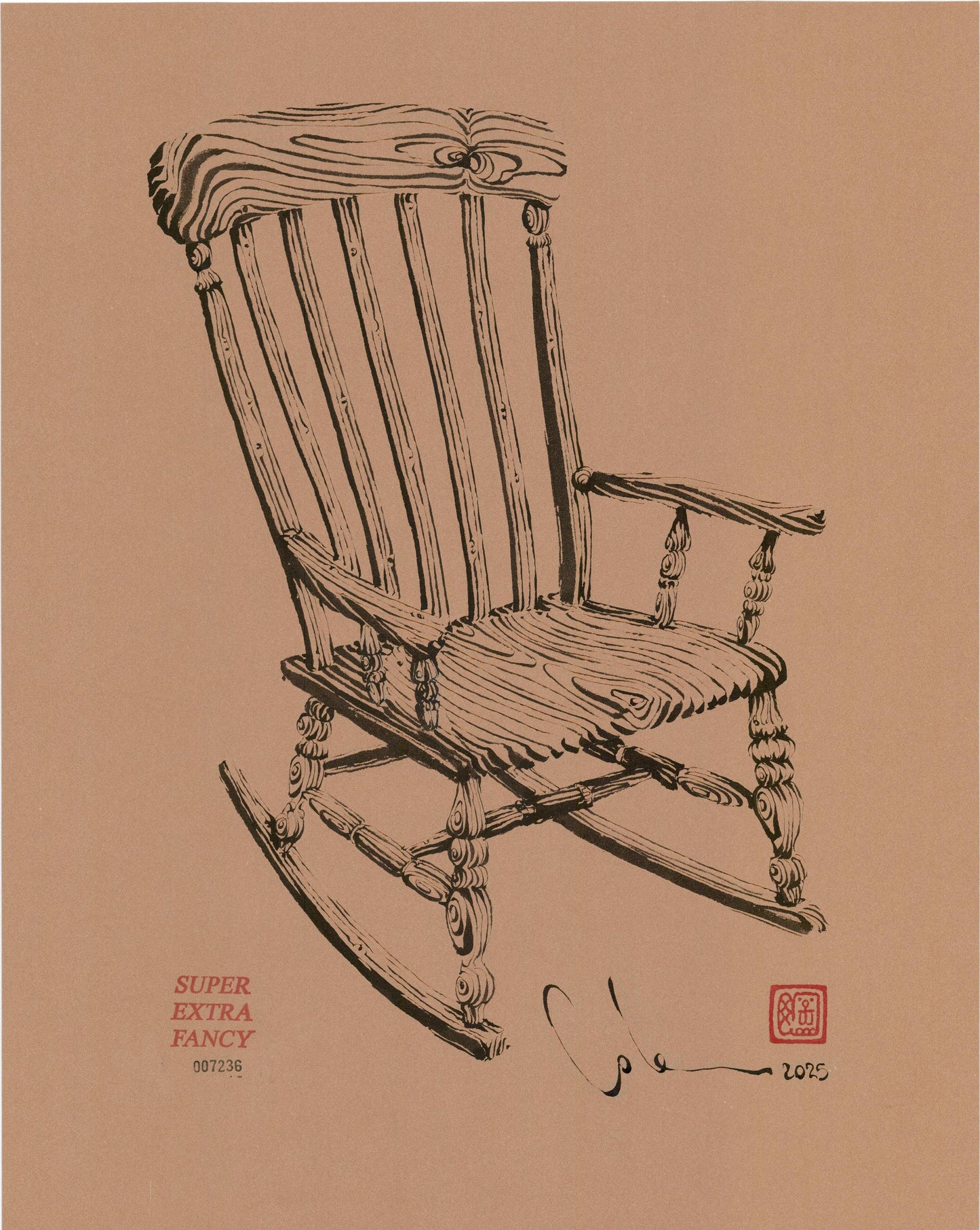 Camino Alto #7236 (Framed Drawing of a Rocking Chair)