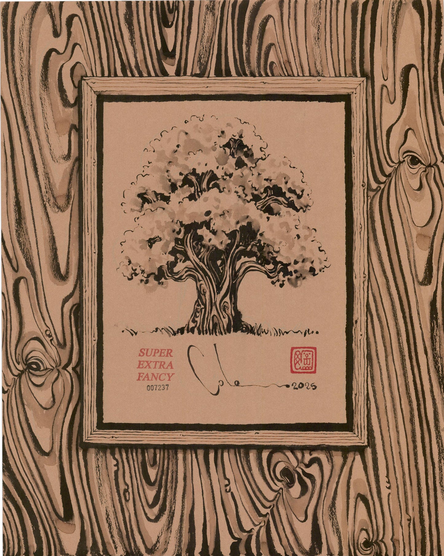 Camino Alto #7237 (Framed Drawing of a Drawing of a Tree)