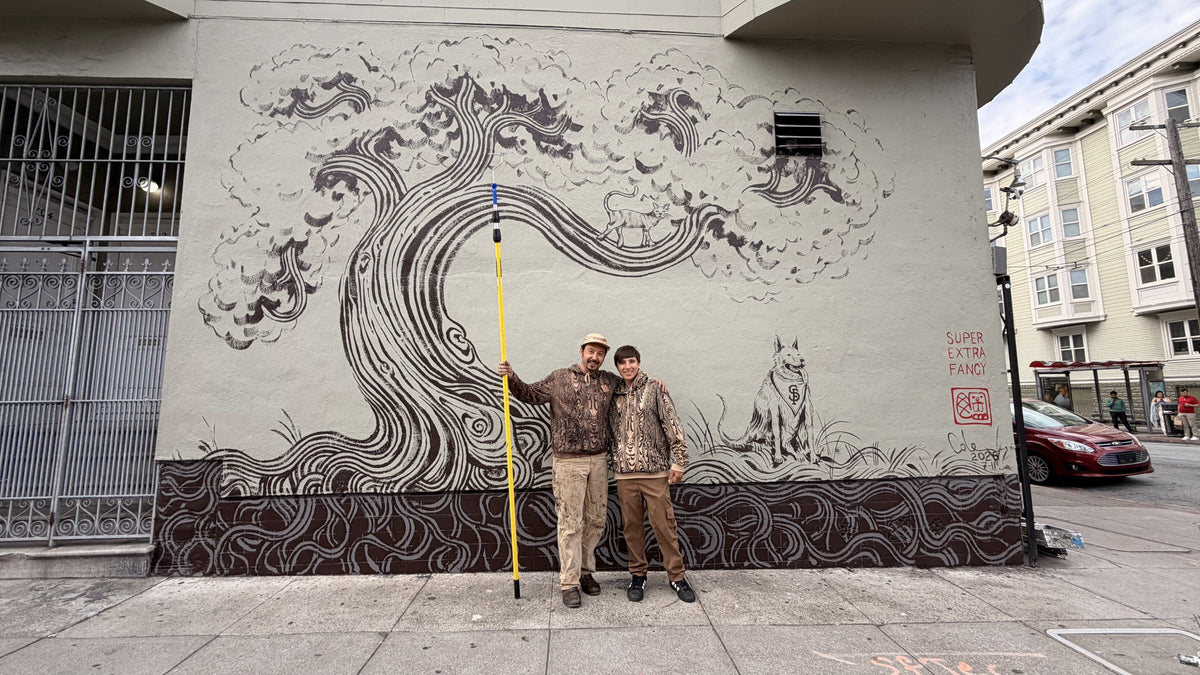 Oak Street mural by Cole Phoenix Skaggs (Super Extra Fancy) on the side of Key Food market, Oak St at Fillmore St, San Francisco, painted in one day in July 2026